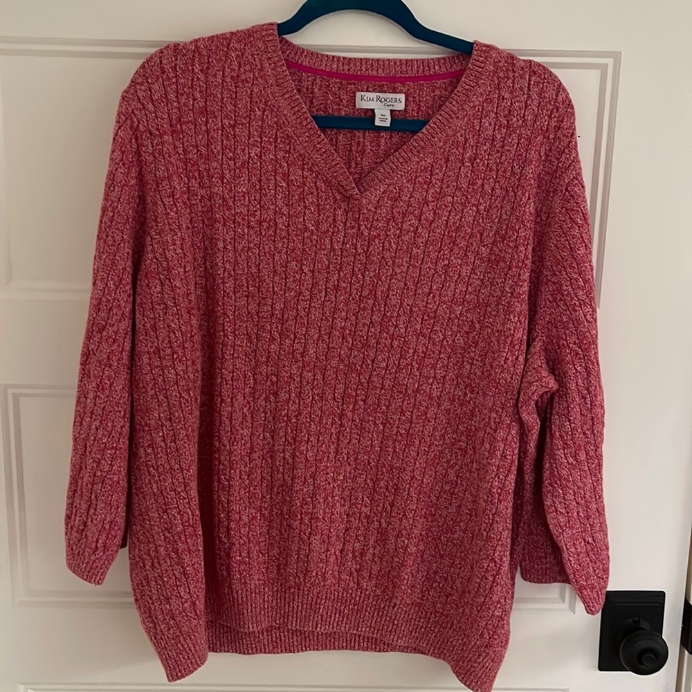 Kim, Rogers Curvy marled cable knit sweater, V-neck 3X